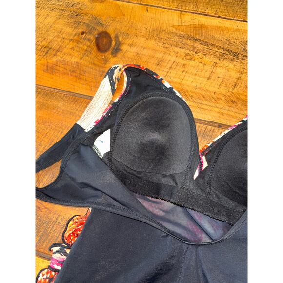 Womens Gabar Pink Orange Black Snakeskin Side Tie One Piece Swim Suit‎ Size 10 - Picture 7 of 8